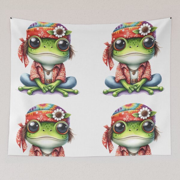 Item preview, Funky Frogs Hopping Into Zen! Cute Watercolor Hippie Frog designed and sold by dcohea.