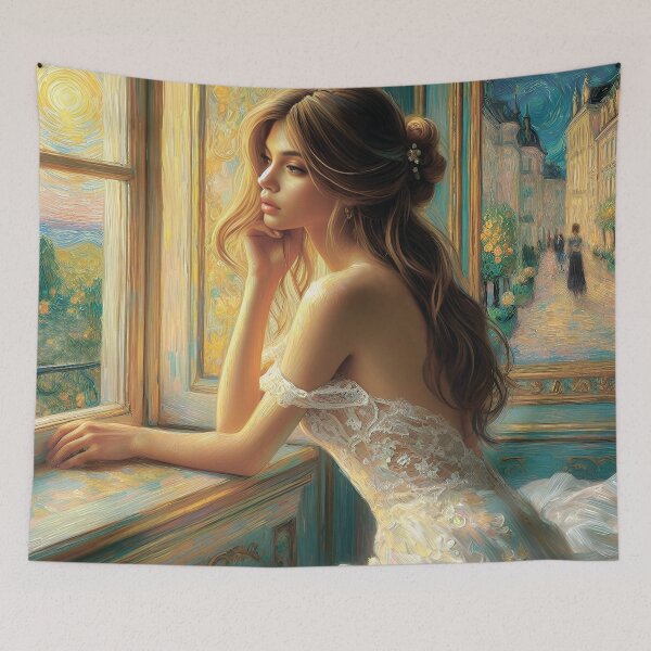 Item preview, "The girl at the window" is a popular theme in art designed and sold by aleksandr13.