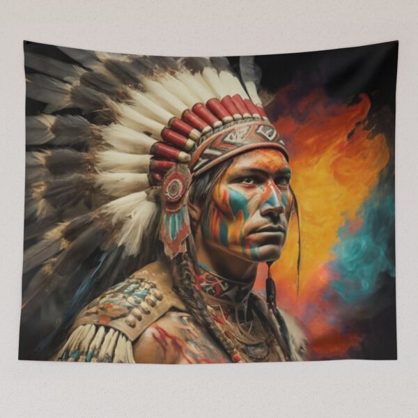 Item preview, Native American Indian Chief Jigsaw Puzzles Adults Kids 1000+ Pieces Native Warrior Chief Puzzle Design Hobby Love Vibrant Decor Unique gift designed and sold by Benjamin Heffernan.