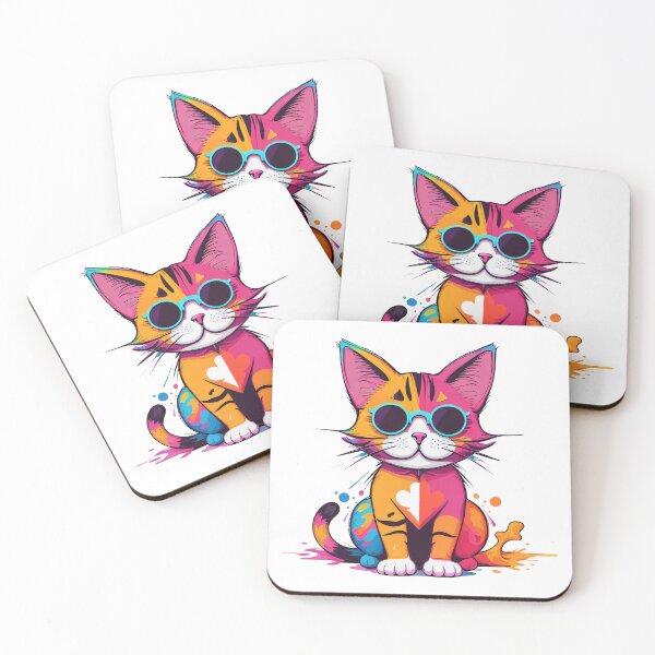 Item preview, A cat wearing sunglasses. Colorful print.  designed and sold by Harmonysens.
