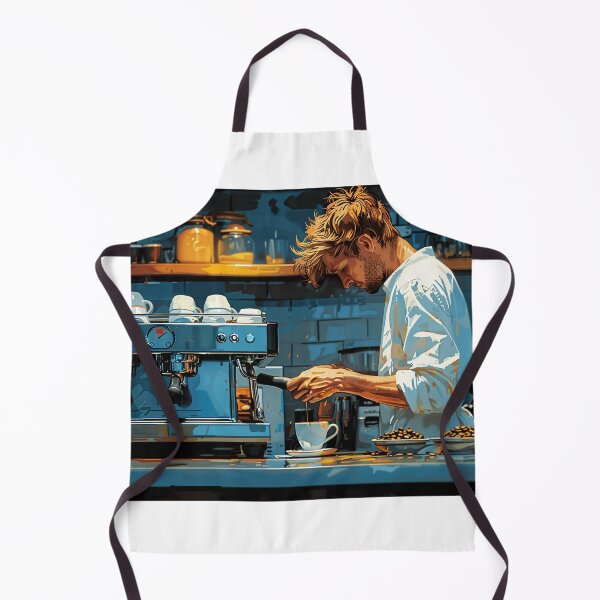 Item preview, Artisanal Barista Preparing Rich Espresso at Quaint Blue Coffee Shop designed and sold by Shirtastically.