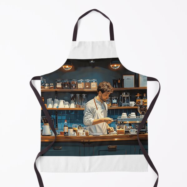 Item preview, Barista Crafting Espresso with Foamy Milk in Blue Coffee Shop designed and sold by Shirtastically.