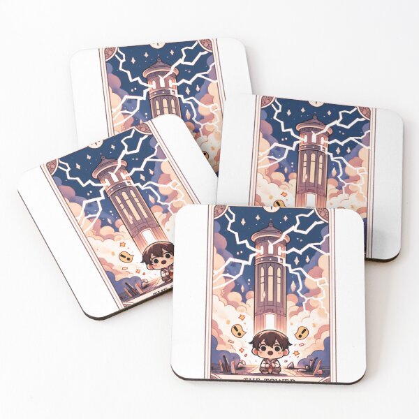 Item preview, The Tower' chibi-style digital tarot card designed and sold by TarotDigital.