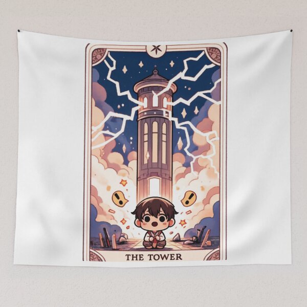 Item preview, The Tower' chibi-style digital tarot card designed and sold by TarotDigital.