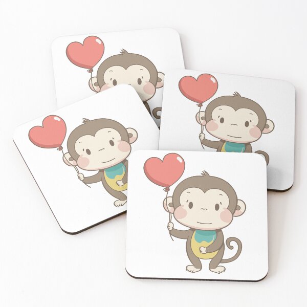 Item preview, Monkey child with heart balloon designed and sold by animalusdesign.