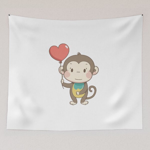 Item preview, Monkey child with heart balloon designed and sold by animalusdesign.