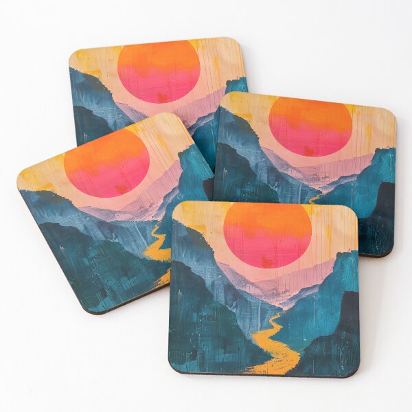 Item preview, Landscape Mountains Boho Nature Yellow Tones Moon Nature Painting River designed and sold by ArtHouseNiklas.