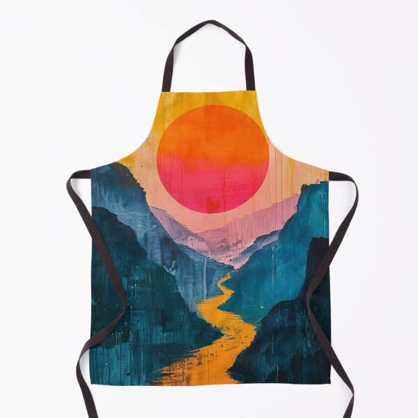 Item preview, Landscape Mountains Boho Nature Yellow Tones Moon Nature Painting River designed and sold by ArtHouseNiklas.