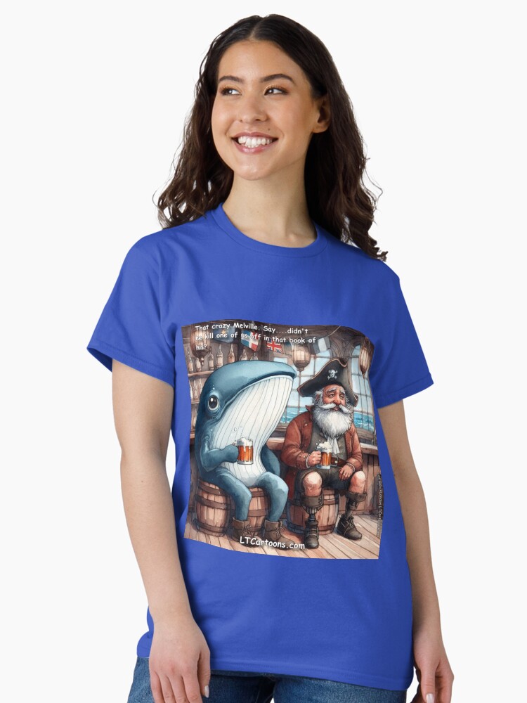 Thumbnail 1 of 7, Classic T-Shirt, Moby Dick And Ahab Enjoy A Cold Beer Together designed and sold by ltcartoons.