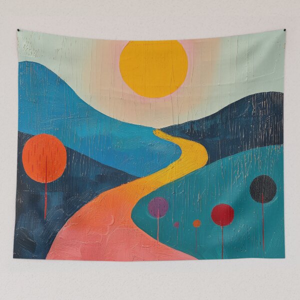 Item preview, Landscape Mountains Boho Nature Yellow Tones Moon Nature Painting designed and sold by ArtHouseNiklas.