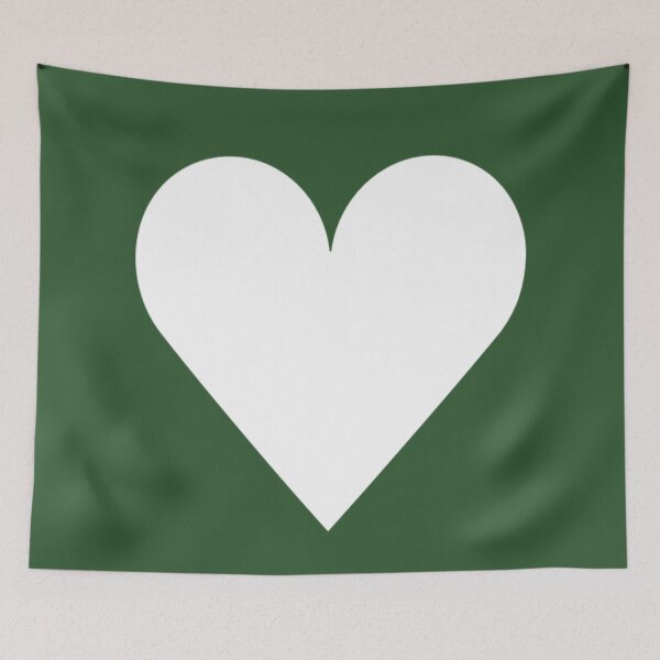 Item preview, Single WHITE LOVE HEART on a PINE (Dark) GREEN Background designed and sold by RachelMacht.