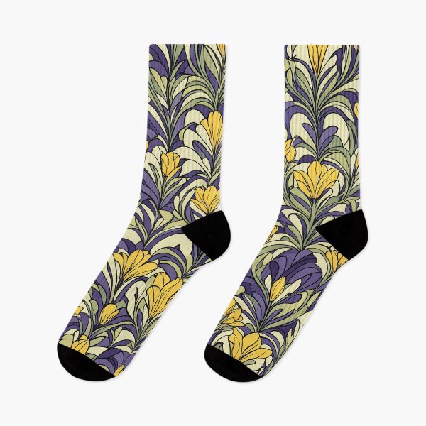 Item preview, Art Deco Inspired Yellow and Lilac Freesia Floral Pattern designed and sold by Petalandfur.