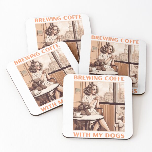 Item preview, Brewing Coffee with my dogs white cute teacup toy poodles owner mom lover vintage designed and sold by SoulfulT.