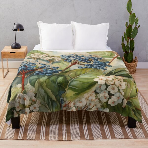 Item preview, bush of blue viburnum berries,watercolor designed and sold by elegantpaterns.