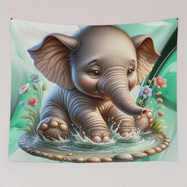 Item preview, Adorable Baby Elephant Frolicking In The Water designed and sold by AnalajiaDesigns.