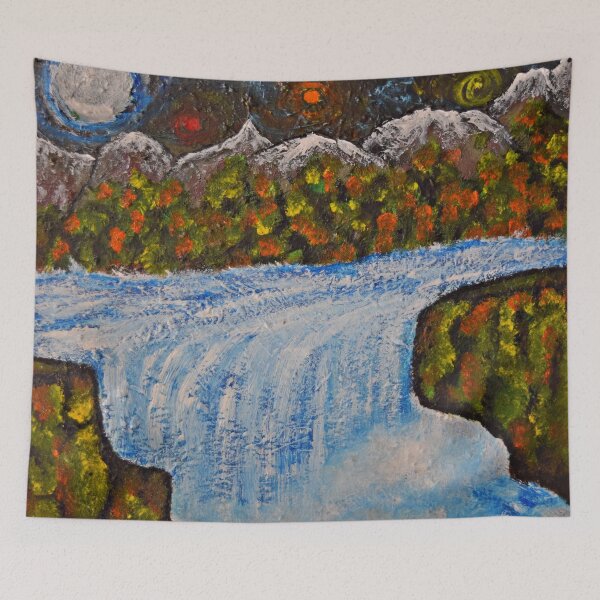 Item preview, Mountain waterfall at night designed and sold by George Hutton Hunter.
