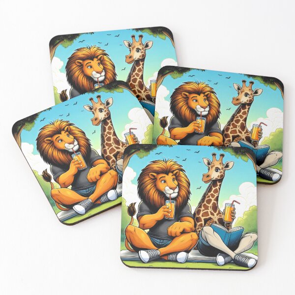 Item preview, Lion and Giraffe Enjoying a Relaxing Afternoon. designed and sold by MyHappyArtShop.