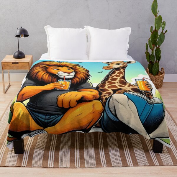 Item preview, Lion and Giraffe Enjoying a Relaxing Afternoon. designed and sold by MyHappyArtShop.