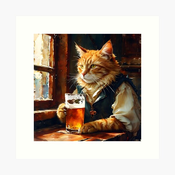 Item preview, Cat drinking a beer designed and sold by Jambonfromage.