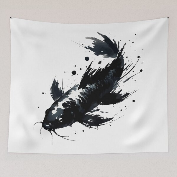Item preview,  Sumie Brushstroke Japanese Karasu Black Koi Fish designed and sold by TomFrontierArt.