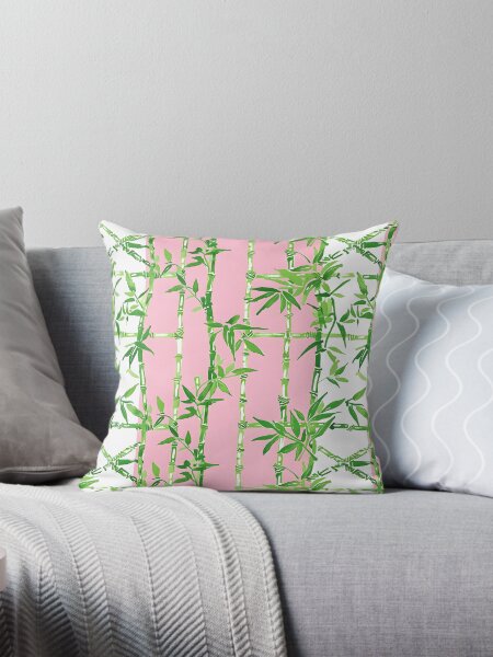 Item preview, Grandmillennial green bamboo lattice on pink and white stripes designed and sold by SophieClimaArt.