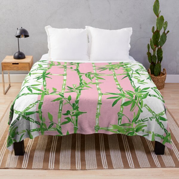 Item preview, Grandmillennial green bamboo lattice on pink and white stripes designed and sold by SophieClimaArt.
