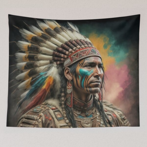 Item preview, Native American Indian Chief Jigsaw Puzzles and Prints for Adults Kids 1000+ Pieces Native Warrior Chief Puzzle Design Hobby Love Vibrant Decor Unique gift designed and sold by Benjamin Heffernan.