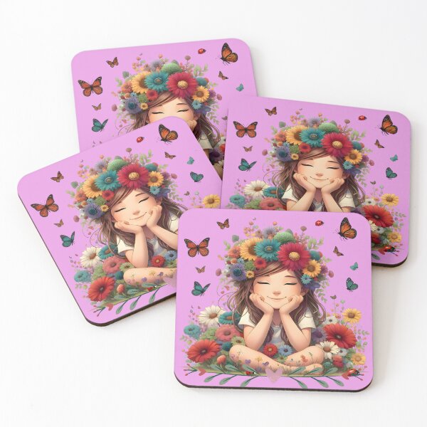 Item preview, Pink flowers butterflies designed and sold by MY COLORING DRAW.