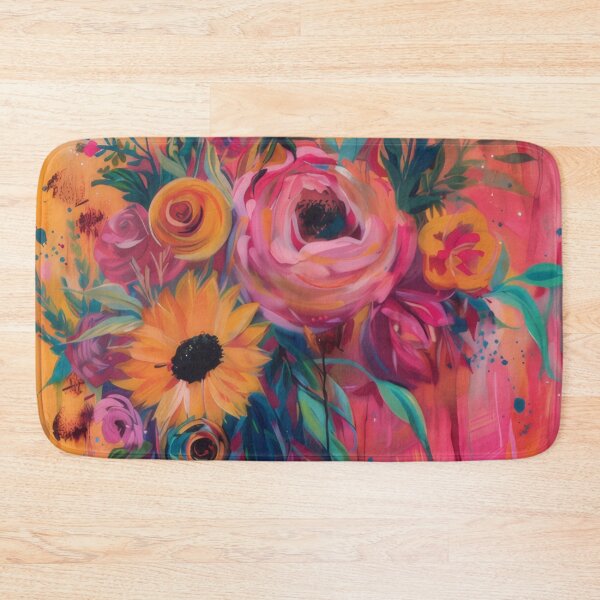 Item preview, Beautiful warm rich vibrant floral bouquet painting artwork in warm pink & orange designed and sold by PrettyPinkSkies.