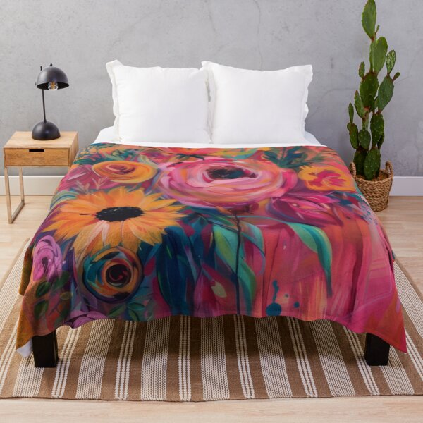 Item preview, Beautiful warm rich vibrant floral bouquet painting artwork in warm pink & orange designed and sold by PrettyPinkSkies.