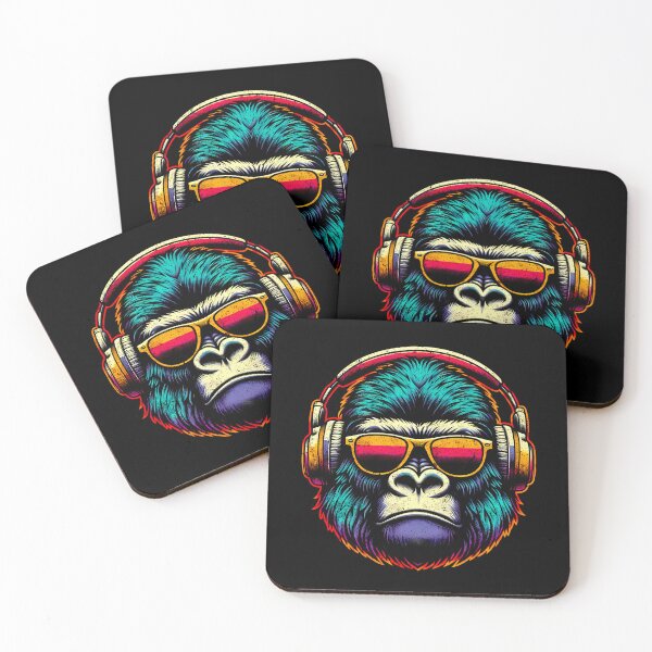 Item preview, Gorilla Wearing Sunglasses & Headphones: Vintage Distressed Monkey Art for Nature Lovers designed and sold by JUSTBEELEGANT.