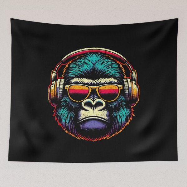Item preview, Gorilla Wearing Sunglasses & Headphones: Vintage Distressed Monkey Art for Nature Lovers designed and sold by JUSTBEELEGANT.