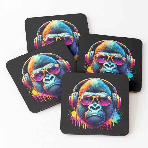 Item preview, Colorful  Gorilla Wearing Sunglasses & Headphones: Vintage Distressed Monkey Art for Nature Lovers designed and sold by JUSTBEELEGANT.