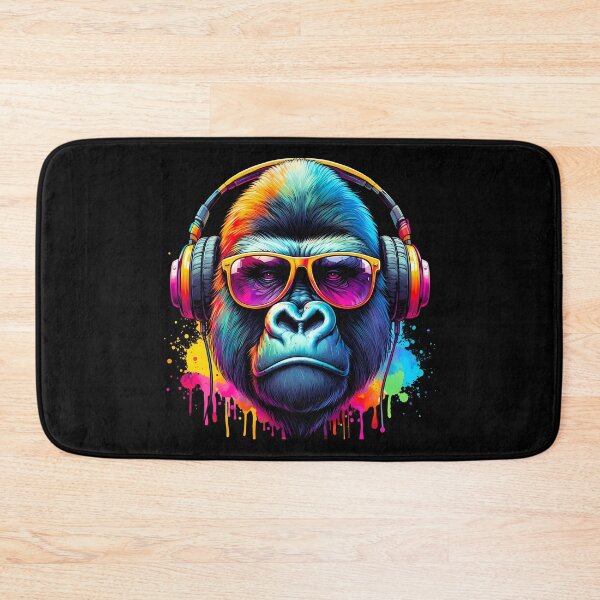 Item preview, Colorful  Gorilla Wearing Sunglasses & Headphones: Vintage Distressed Monkey Art for Nature Lovers designed and sold by JUSTBEELEGANT.