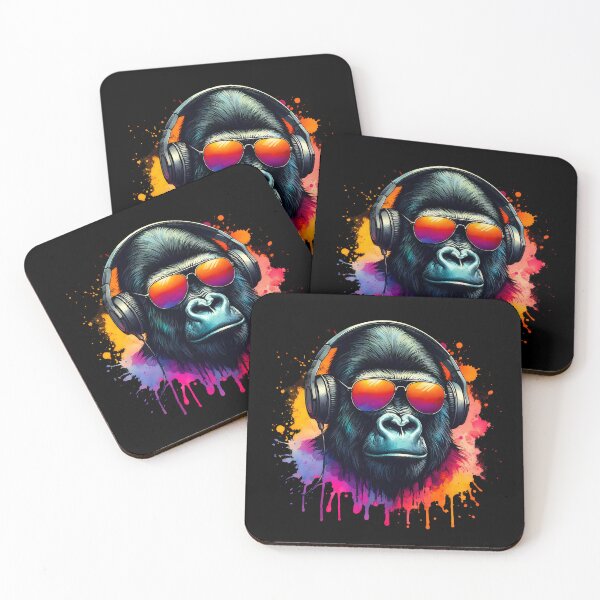 Item preview, Colorful Gorilla Wearing Sunglasses & Headphones: Vintage Distressed Monkey Art for Nature Lovers designed and sold by JUSTBEELEGANT.
