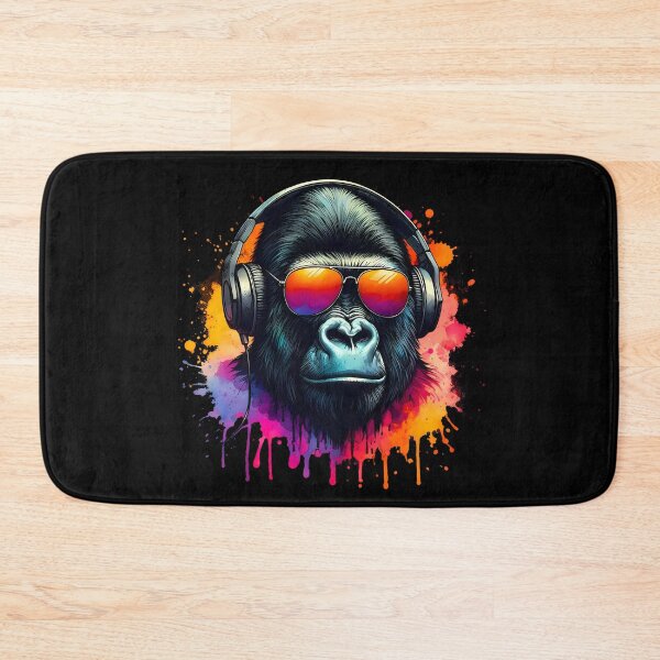 Item preview, Colorful Gorilla Wearing Sunglasses & Headphones: Vintage Distressed Monkey Art for Nature Lovers designed and sold by JUSTBEELEGANT.