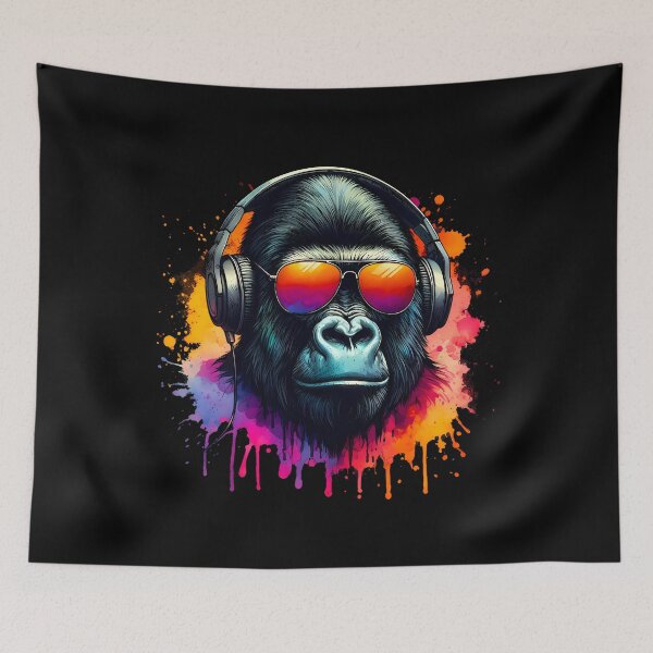 Item preview, Colorful Gorilla Wearing Sunglasses & Headphones: Vintage Distressed Monkey Art for Nature Lovers designed and sold by JUSTBEELEGANT.