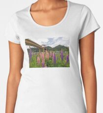 Lupine flowers blooming along Columbia River under Sauvie Island Bridge Summer season Women's Premium T-Shirt