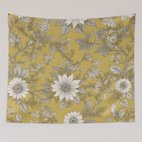 Item preview, White Flowers and Leaves on Yellow Background designed and sold by MrKATORSKI.