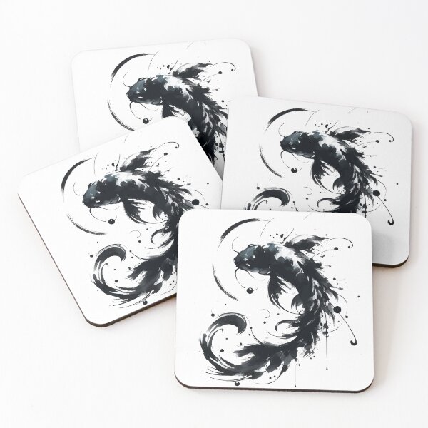 Aperçu de l'œuvre Sumie Pinceau Karasu Poisson Koi Noir créée et vendue par TomFrontierArt.