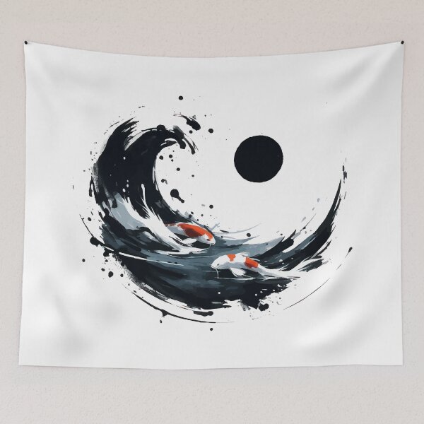 Item preview, Sumie Japanese Brushstroke Koi Fish Pond designed and sold by TomFrontierArt.