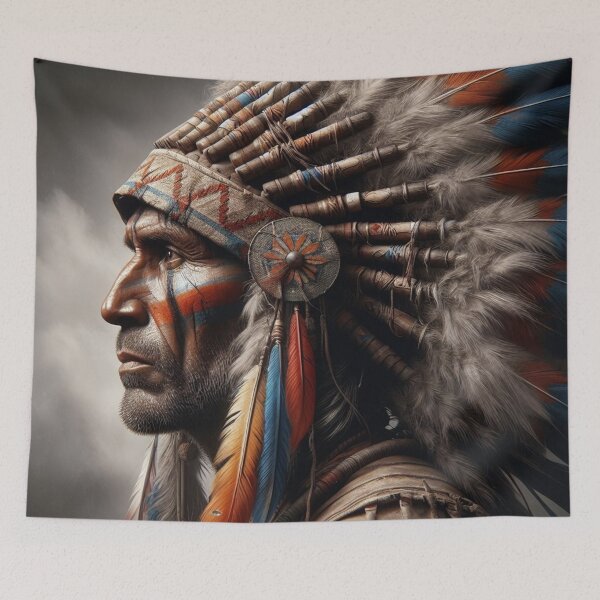 Item preview, Native American Indian Chief Jigsaw Puzzles, Posters & Prints for Adults Kids Native Warrior Chief Puzzle Design Hobby Love Vibrant Decor Unique gift designed and sold by Benjamin Heffernan.