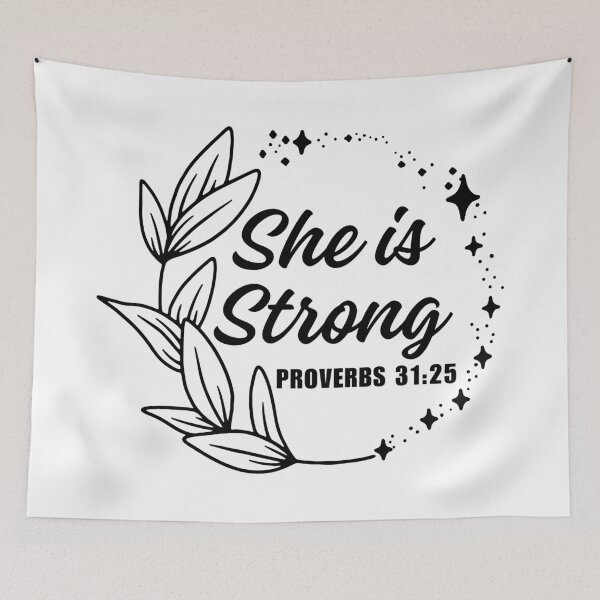 Item preview, She is Strong, proverbs 31:25, christian quotes designed and sold by MoriaStore.
