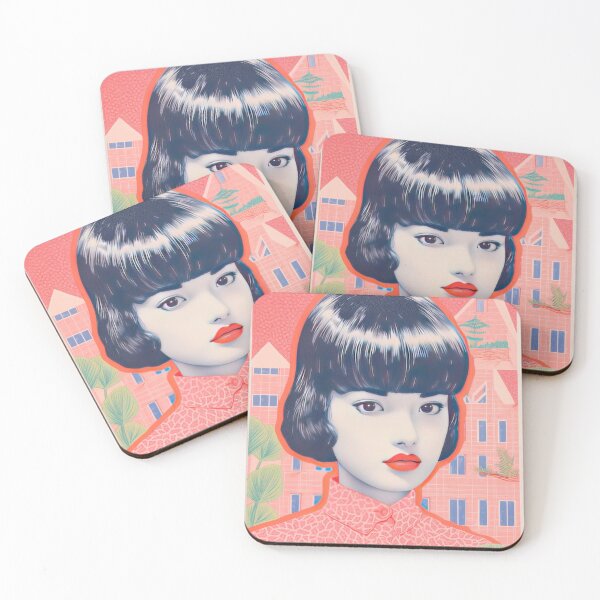 Item preview, Vintage 80s Japanese Girl Pink Lithograph  designed and sold by GulDesignCo.