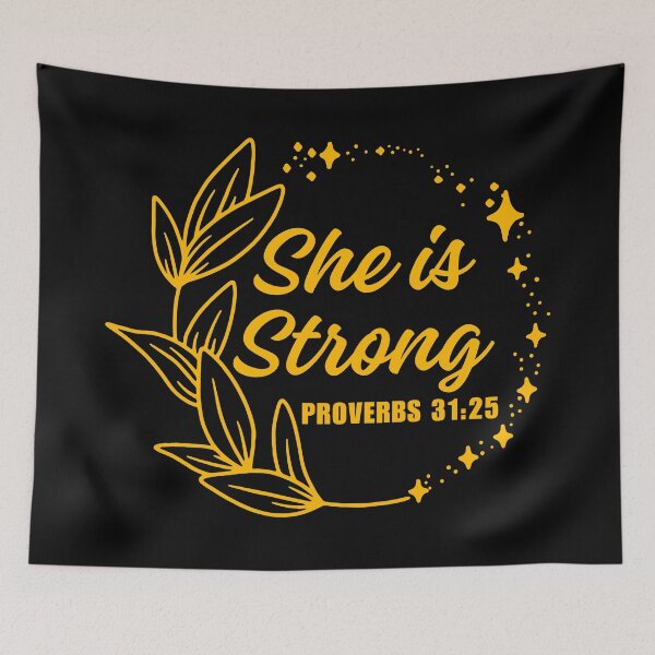 Item preview, She is Strong, proverbs 31:25, yellow design.  designed and sold by MoriaStore.