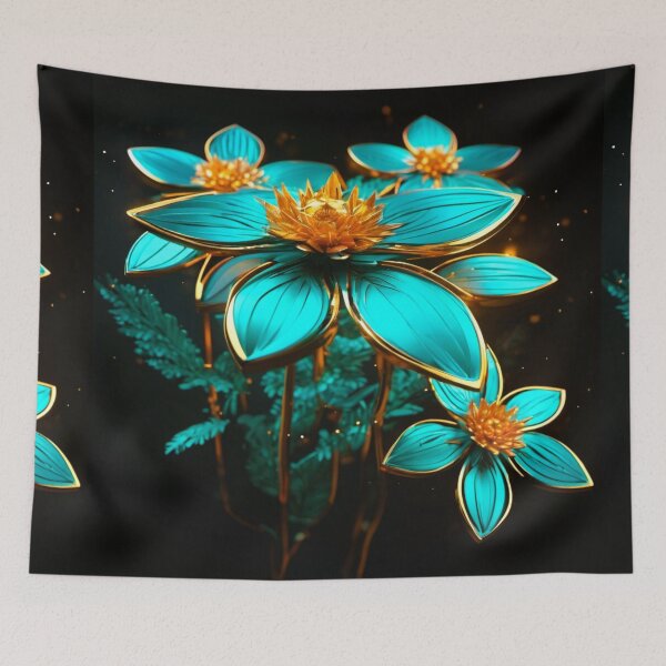Item preview, green starry flowers edged with gold designed and sold by janjacbu.