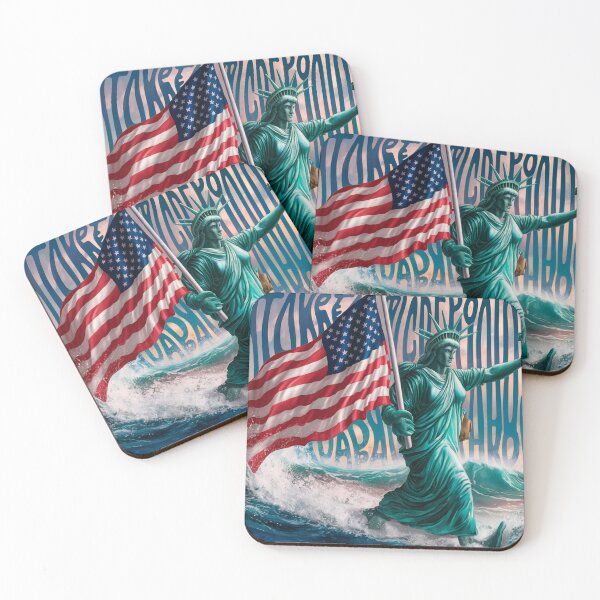 Item preview, Lady Liberty walking away, with flag of USA designed and sold by LaughingProf.