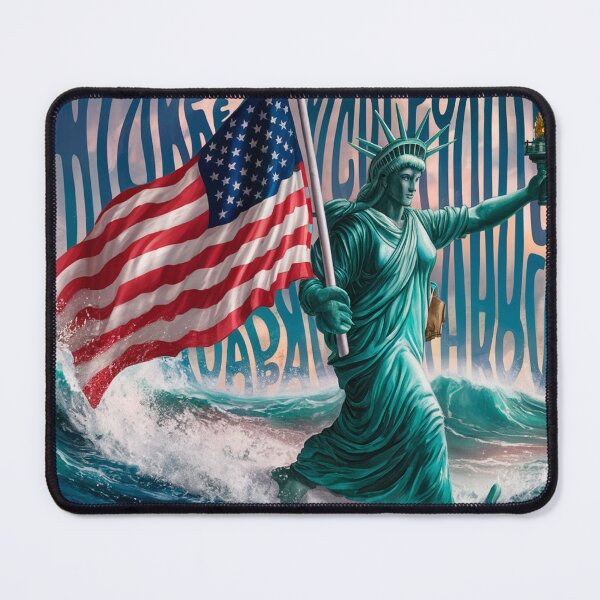 Item preview, Lady Liberty walking away, with flag of USA designed and sold by LaughingProf.