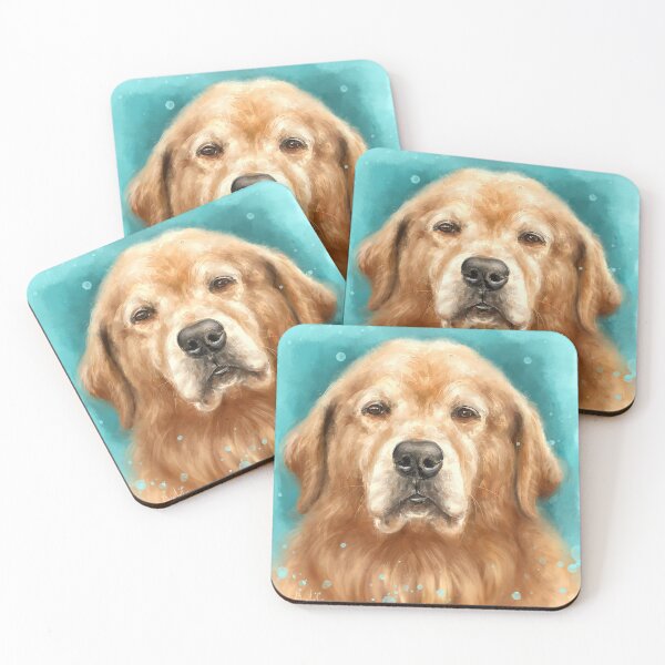 Item preview, Painting of a Gorgeous Golden Retriever on Light Blue Background designed and sold by ibadishi.