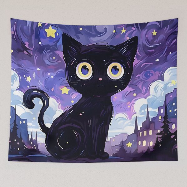 Item preview, kawaii & Cute art cat starry night go -%[ghiblis]%- flying away japan film designed and sold by Isa00j.
